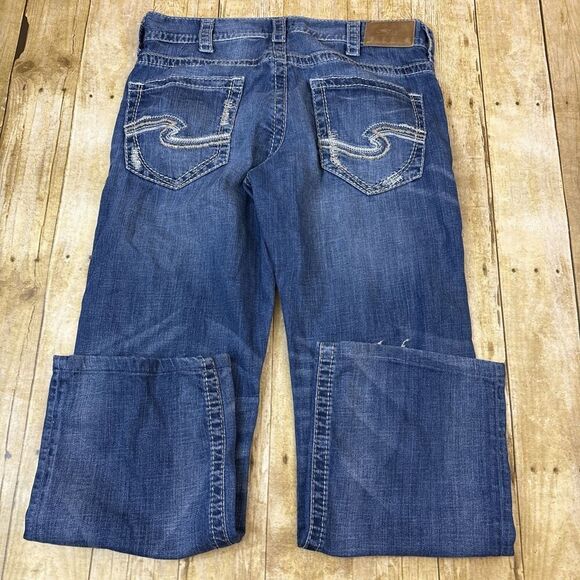 Silver Zac Jeans Relaxed Fit Straight Mens Thick Stitch Jeans Size 33 (34X30) - Picture 3 of 14